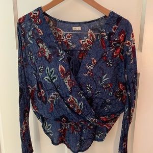 patterned wrap and tie shirt